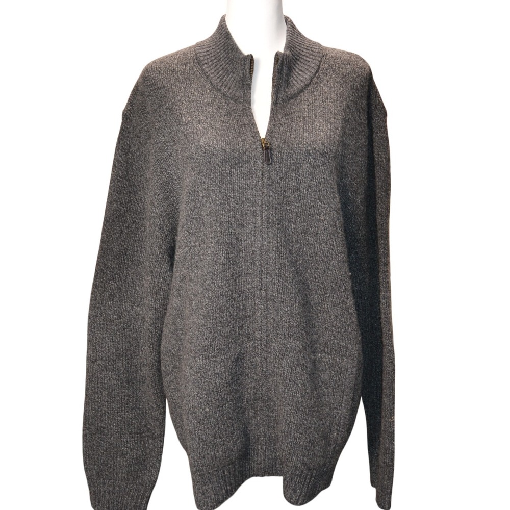 L.L. Bean Men's Gray Lambswool Full Zip Sweater XXL REG‎ Extra Large XL Warm